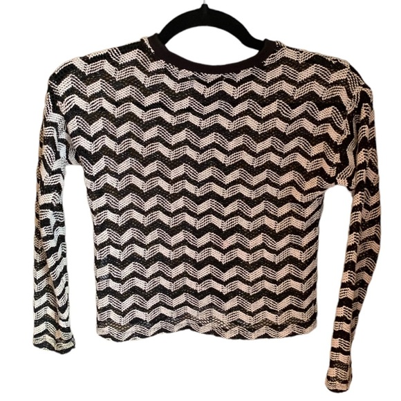Garcia Jeans Black and White Chevron Pattern Knit Top Size 8 - Picture 2 of 4